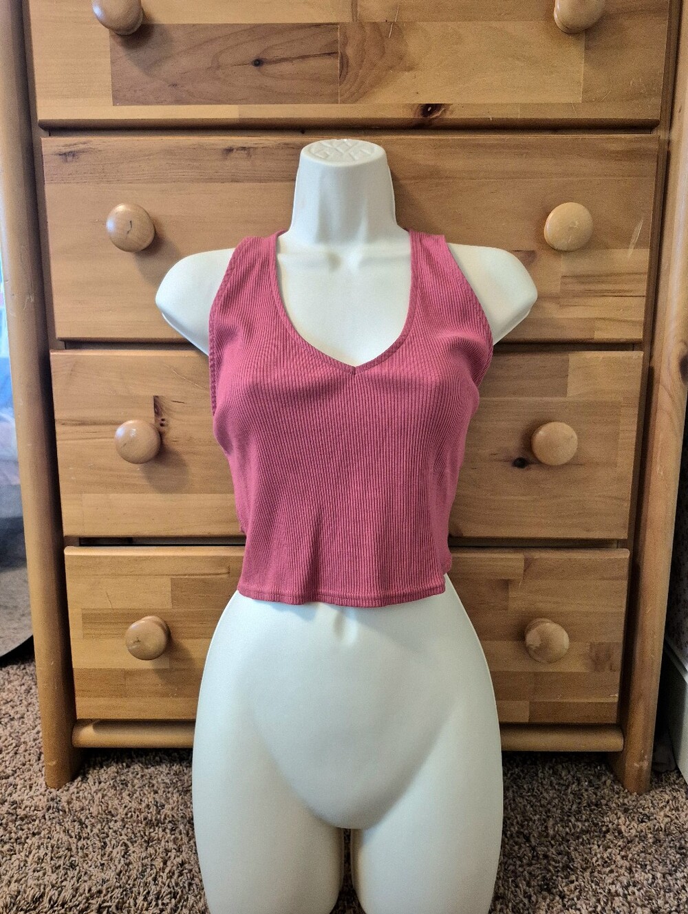 Express Women's Ribbed V-Neck Cropped Halter Top - Tan Orange Size Large